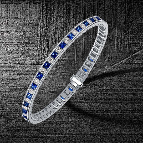 Princess Cut Blue Sapphire Tennis Bracelet - Sterling Silver Wedding Jewelry