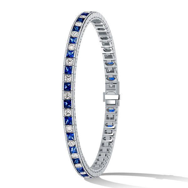 Princess Cut Blue Sapphire Tennis Bracelet - Sterling Silver Wedding Jewelry