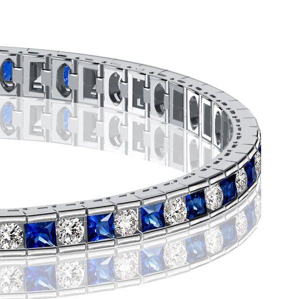 Princess Cut Blue Sapphire Tennis Bracelet - Sterling Silver Wedding Jewelry