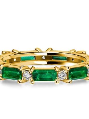 Emerald Green Eternity Wedding Band Ring 18K Gold Plated Sterling Silver Stackable