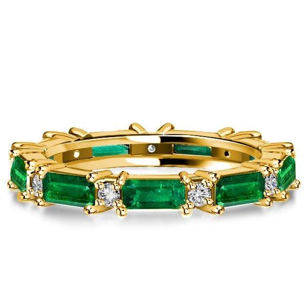 Emerald Green Eternity Wedding Band Ring 18K Gold Plated Sterling Silver Stackable
