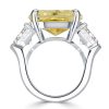 Three Stone Emerald Cut Yellow Sapphire Engagement Ring in Rhodium Plated Sterling Silver