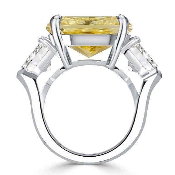 Three Stone Emerald Cut Yellow Sapphire Engagement Ring in Rhodium Plated Sterling Silver