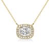 Cushion Cut White Sapphire Halo Necklace in Sterling Silver for Women