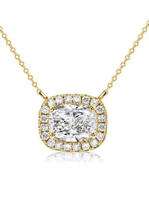 Cushion Cut White Sapphire Halo Necklace in Sterling Silver for Women