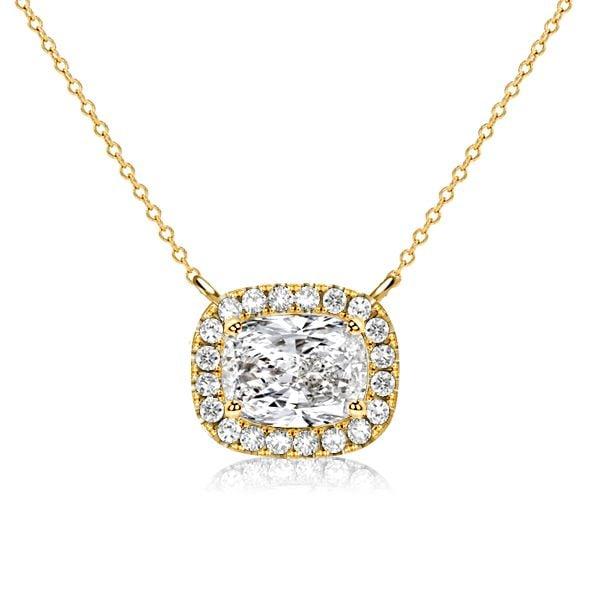 Cushion Cut White Sapphire Halo Necklace in Sterling Silver for Women