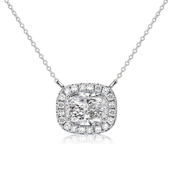 Cushion Cut White Sapphire Halo Necklace in Sterling Silver for Women
