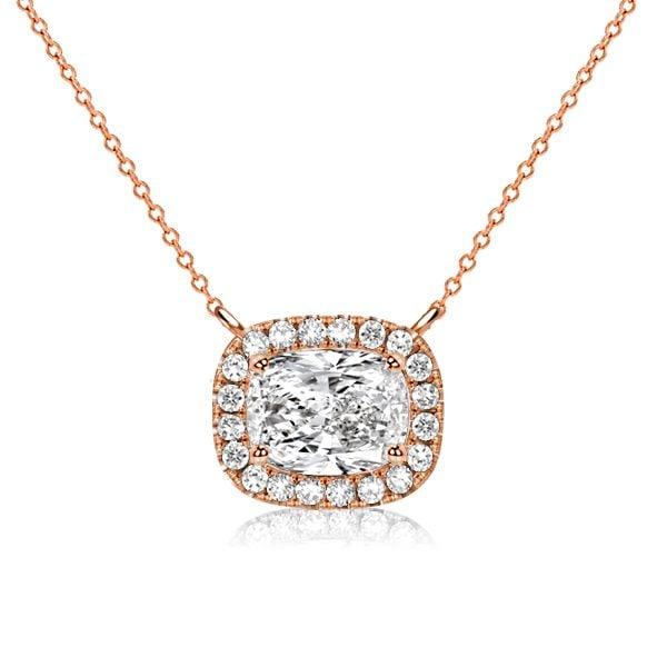 Cushion Cut White Sapphire Halo Necklace in Sterling Silver for Women