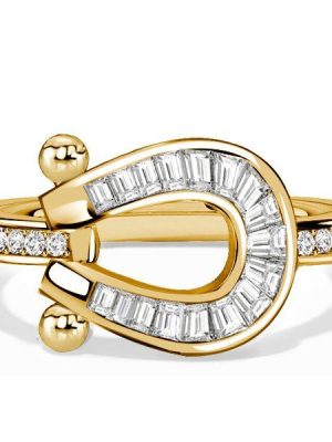 Golden Horseshoe Engagement Ring - 18K Gold Plated Sterling Silver, 0.73 CTW CZ