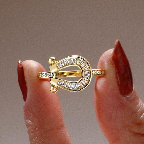 Golden Horseshoe Engagement Ring - 18K Gold Plated Sterling Silver, 0.73 CTW CZ