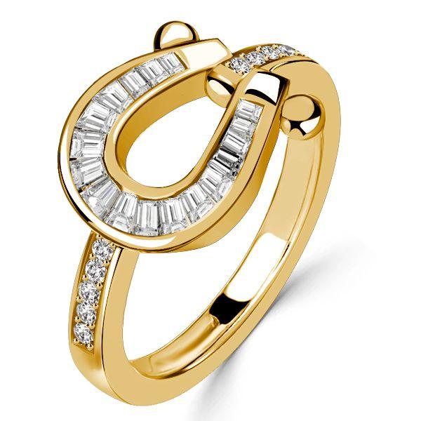 Golden Horseshoe Engagement Ring - 18K Gold Plated Sterling Silver, 0.73 CTW CZ