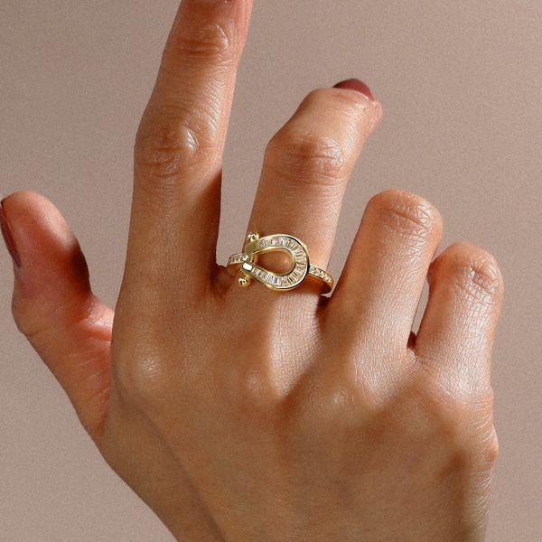 Golden Horseshoe Engagement Ring - 18K Gold Plated Sterling Silver, 0.73 CTW CZ