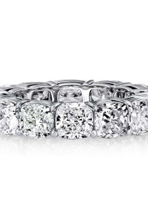 Cushion Cut White Sapphire Eternity Wedding Band - Sterling Silver