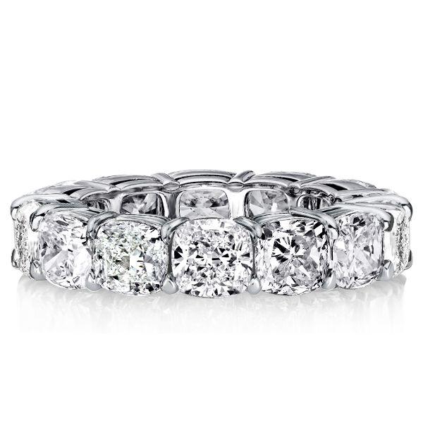 Cushion Cut White Sapphire Eternity Wedding Band - Sterling Silver