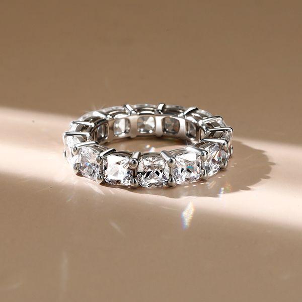 Cushion Cut White Sapphire Eternity Wedding Band - Sterling Silver