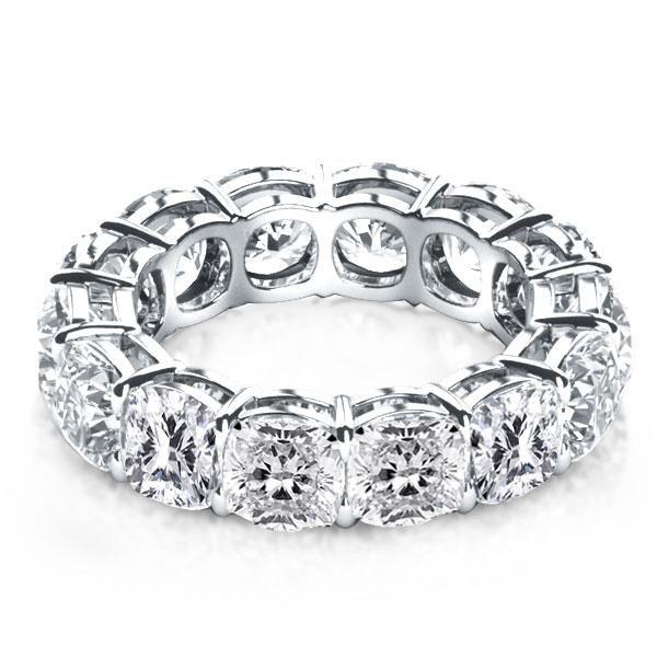 Cushion Cut White Sapphire Eternity Wedding Band - Sterling Silver