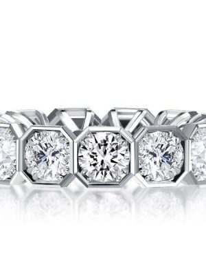 White Sapphire Half Eternity Band in Sterling Silver - Round Cut