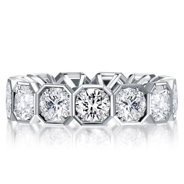 White Sapphire Half Eternity Band in Sterling Silver - Round Cut