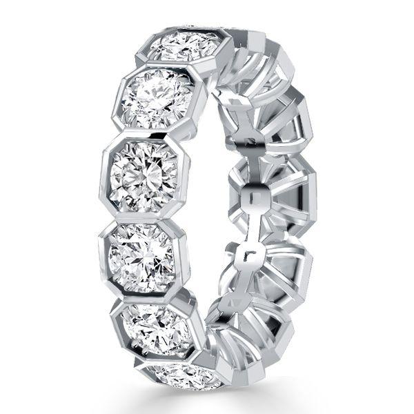 White Sapphire Half Eternity Band in Sterling Silver - Round Cut