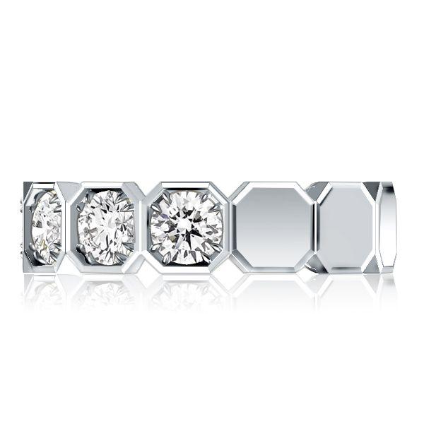 White Sapphire Half Eternity Band in Sterling Silver - Round Cut