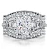Three Stone Created White Sapphire 3PC Wedding Ring Set in Sterling Silver