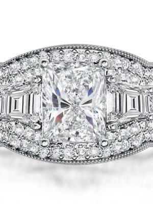 Three Stone Created White Sapphire 3PC Wedding Ring Set in Sterling Silver