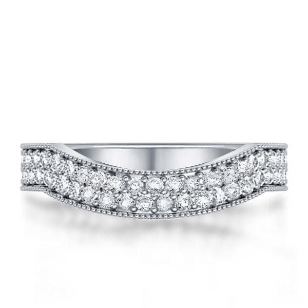 Three Stone Created White Sapphire 3PC Wedding Ring Set in Sterling Silver