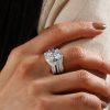 Three Stone Created White Sapphire 3PC Wedding Ring Set in Sterling Silver