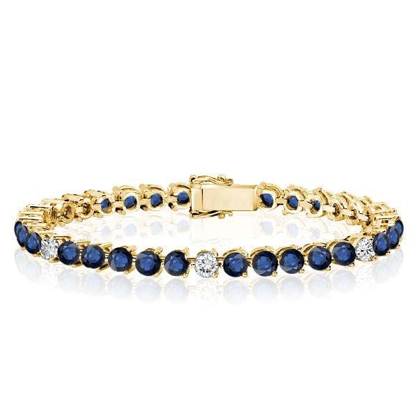 3-Prong Round Cut Blue Stone Tennis Bracelet in 925 Sterling Silver
