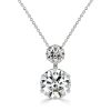 Sterling Silver Two Stone Pendant Necklace with Round Cut Accent, Rhodium Plated