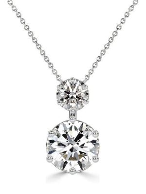 Sterling Silver Two Stone Pendant Necklace with Round Cut Accent, Rhodium Plated