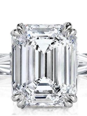 Emerald & White Sapphire Three Stone Engagement Ring - Sterling Silver