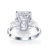 Emerald & White Sapphire Three Stone Engagement Ring - Sterling Silver