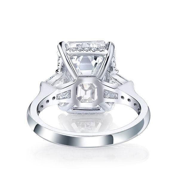 Emerald & White Sapphire Three Stone Engagement Ring - Sterling Silver
