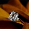 Emerald & White Sapphire Three Stone Engagement Ring - Sterling Silver
