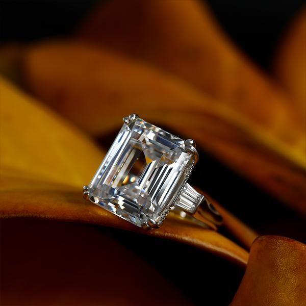Emerald & White Sapphire Three Stone Engagement Ring - Sterling Silver