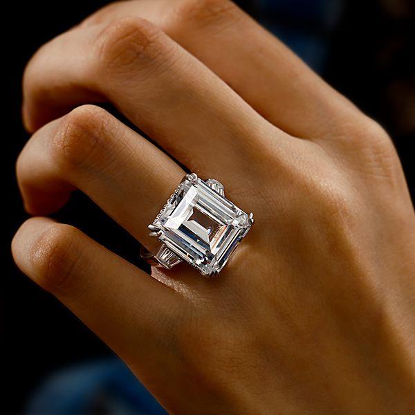 Emerald & White Sapphire Three Stone Engagement Ring - Sterling Silver