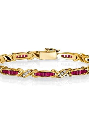 Emerald Cut Ruby Tennis Bracelet | 18K Gold Plated Sterling Silver