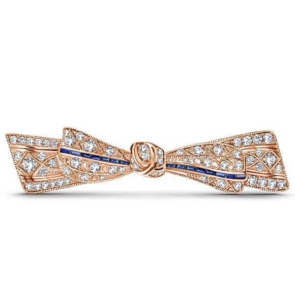 Vintage Blue & White Milgrain Bow Brooch Pin, 925 Sterling Silver Plated Women's Jewelry