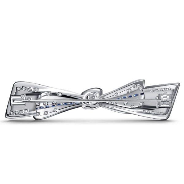 Vintage Blue & White Milgrain Bow Brooch Pin, 925 Sterling Silver Plated Women's Jewelry