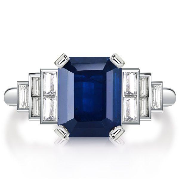Emerald Cut Blue Sapphire Engagement Ring in Sterling Silver (4.86 CTW)