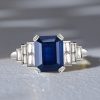 Emerald Cut Blue Sapphire Engagement Ring in Sterling Silver (4.86 CTW)