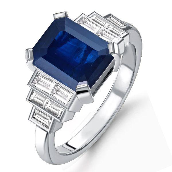 Emerald Cut Blue Sapphire Engagement Ring in Sterling Silver (4.86 CTW)