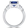 Emerald Cut Blue Sapphire Engagement Ring in Sterling Silver (4.86 CTW)