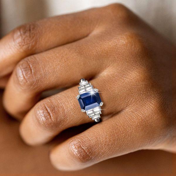 Emerald Cut Blue Sapphire Engagement Ring in Sterling Silver (4.86 CTW)