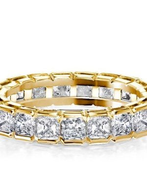 Bezel Setting Radiant Eternity Wedding Band for Women, 18K Gold Plated Sterling Silver