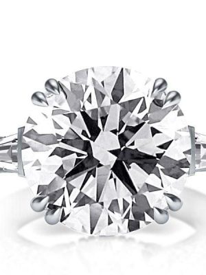 Round Three Stone Created White Sapphire Engagement Ring in Rhodium Plated Sterling Silver