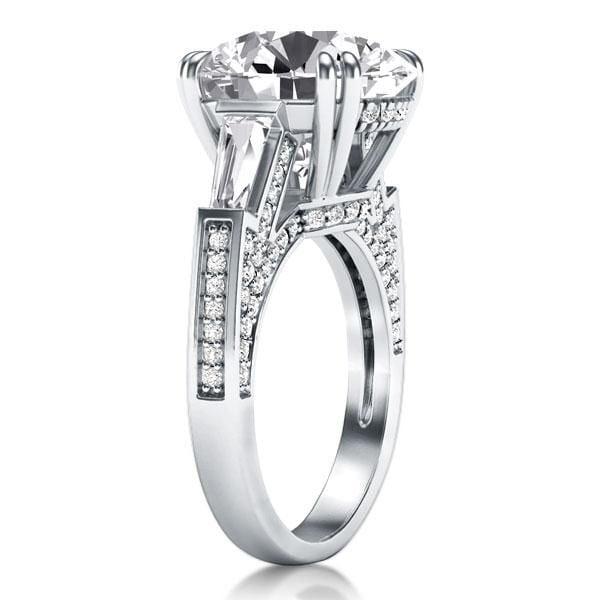 Round Three Stone Created White Sapphire Engagement Ring in Rhodium Plated Sterling Silver