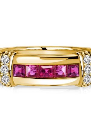 Invisible Set Asscher Cut Ruby Wedding Band - 18K Gold Plated Sterling Silver