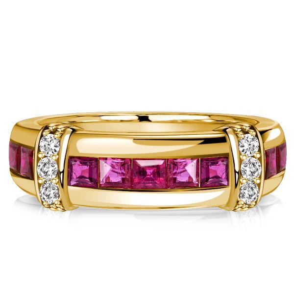 Invisible Set Asscher Cut Ruby Wedding Band - 18K Gold Plated Sterling Silver
